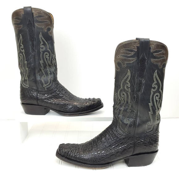 Lucchese  10D Custom Hornback Caiman Burnished Mad Dog Goat Shaft Cowboy Boots - Picture 2 of 13